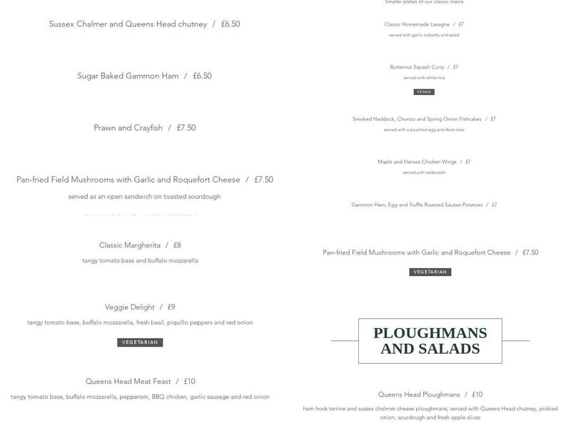 The Queens Head Menu