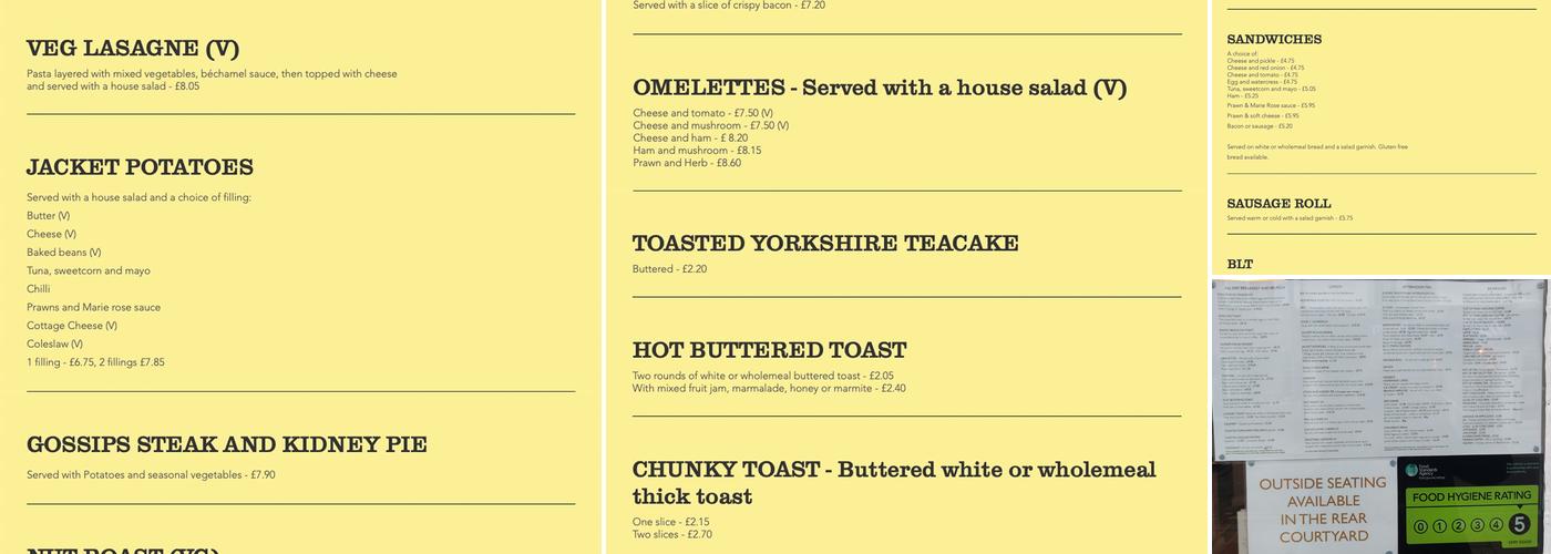 Gossips Coffee House Menu