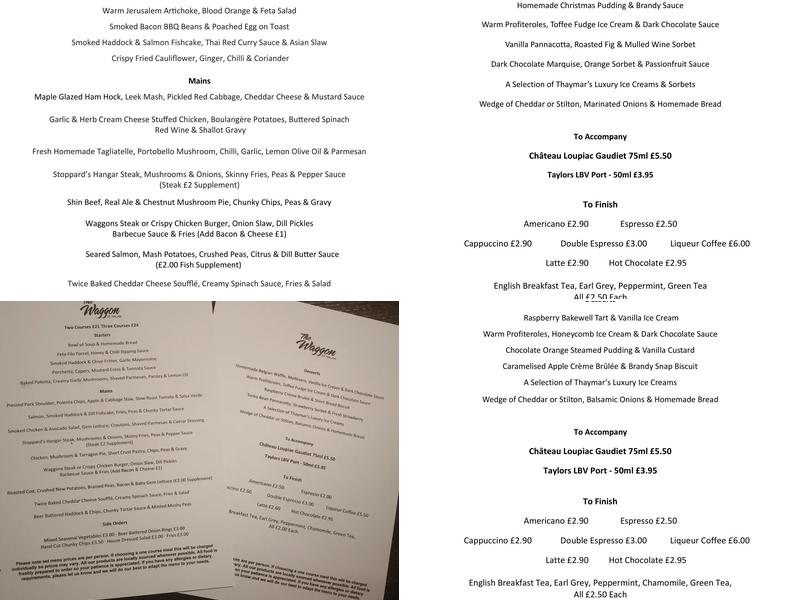 The Waggon at Halam Menu