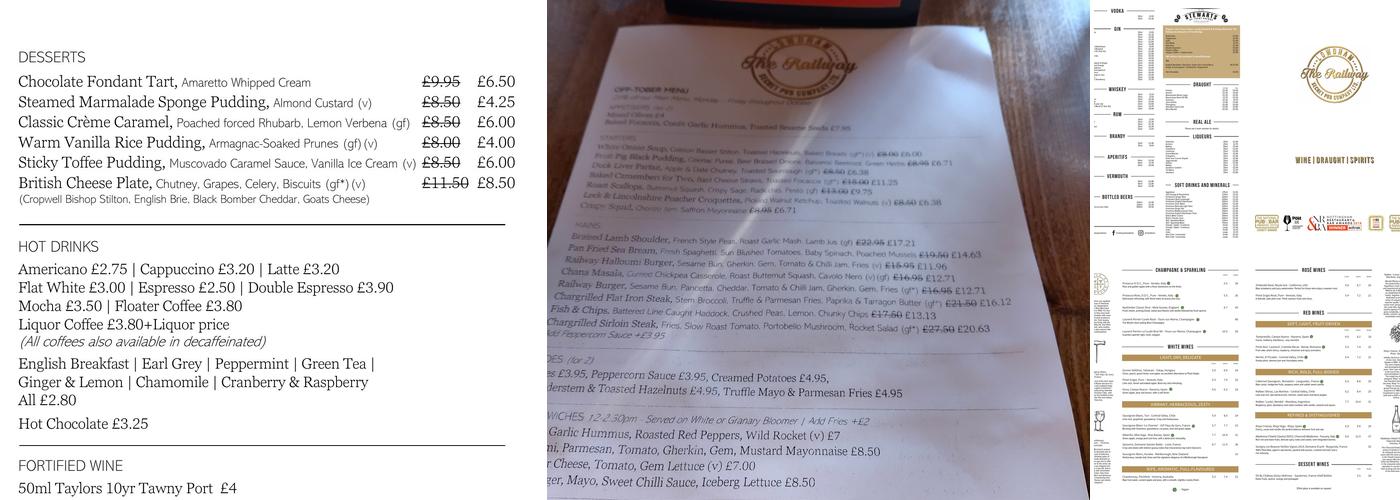 The Railway Lowdham Menu