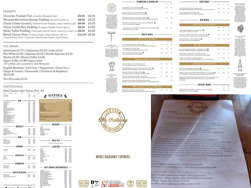 The Railway Lowdham Menu