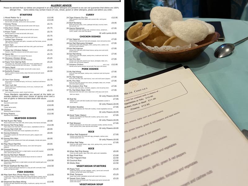 Sukanya Thai Restaurant Ltd Menu