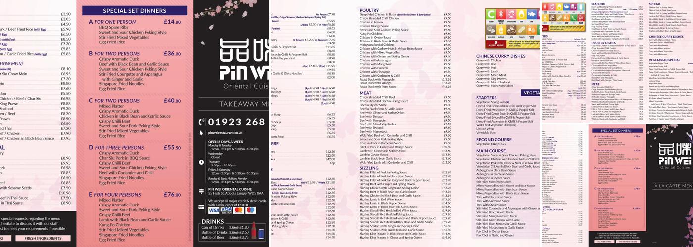 Pin Wei Restaurant Menu