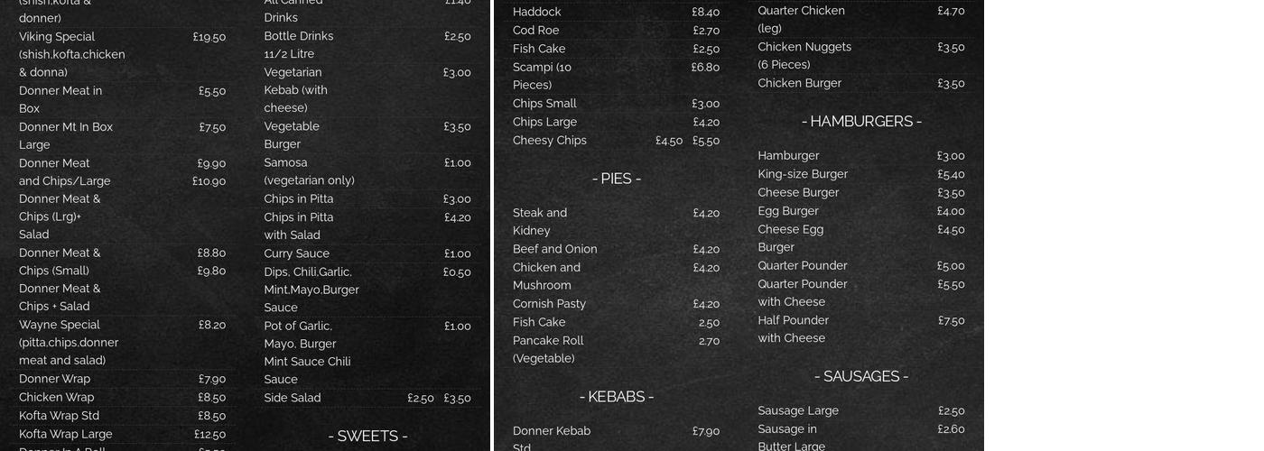 The Viking Fish & Chips Menu