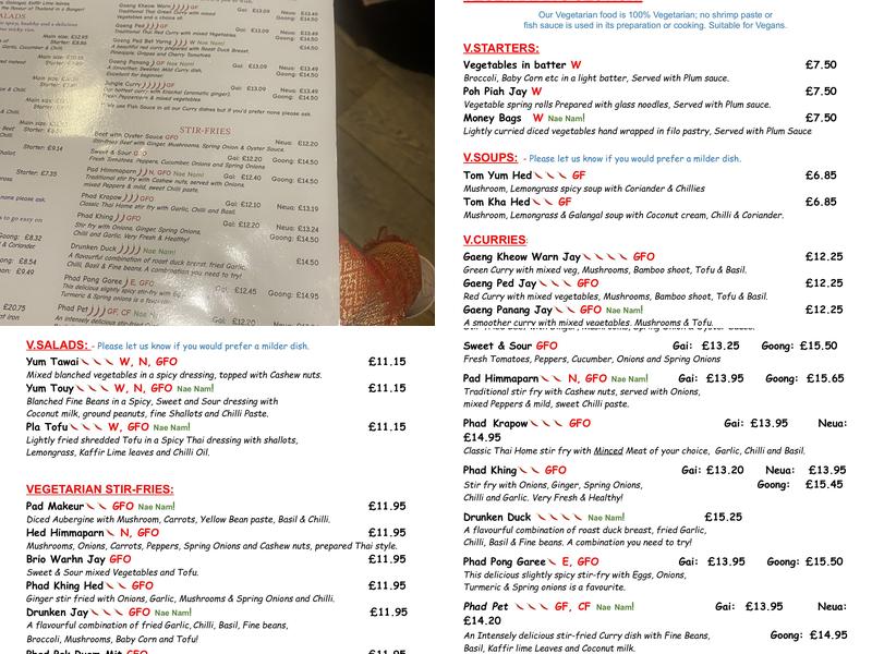 Doi Intanon, Thai Restaurant Menu