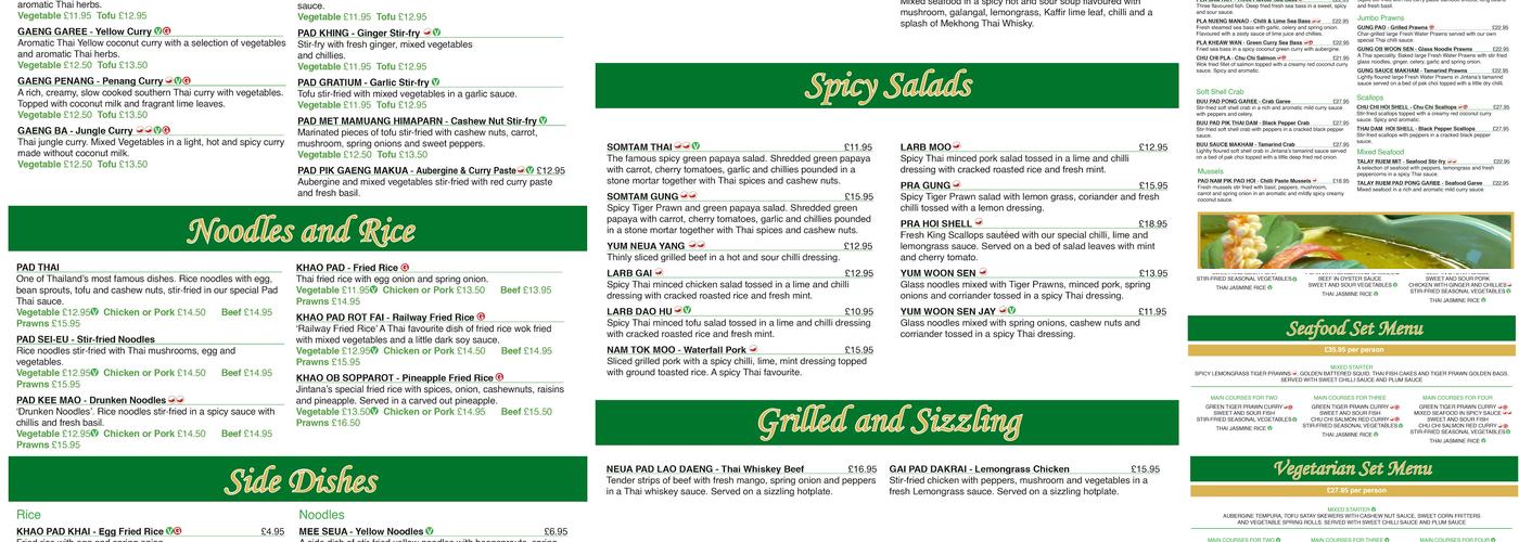 Jintana Thai Restaurant Ambleside Menu