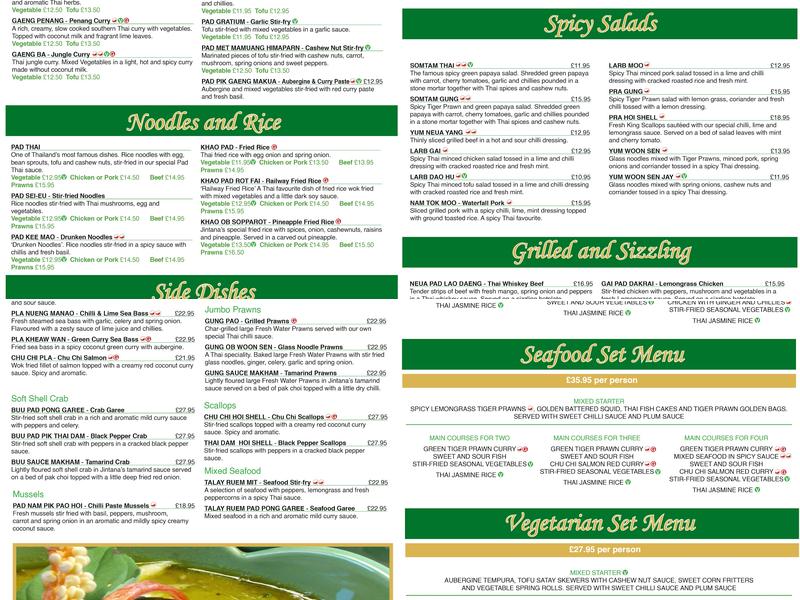 Jintana Thai Restaurant Ambleside Menu