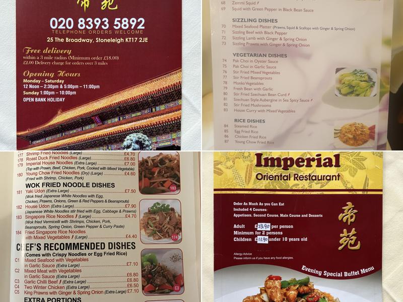 Imperial Oriental Chinese Restaurant Menu