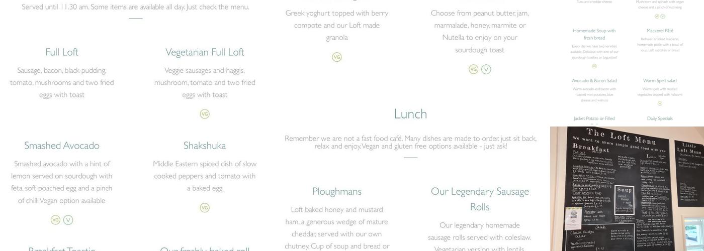 The Loft Café & Bakery Menu