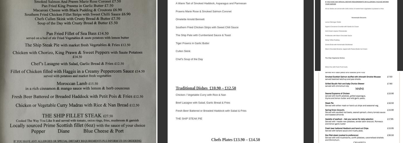 The Ship Restaurant Menu