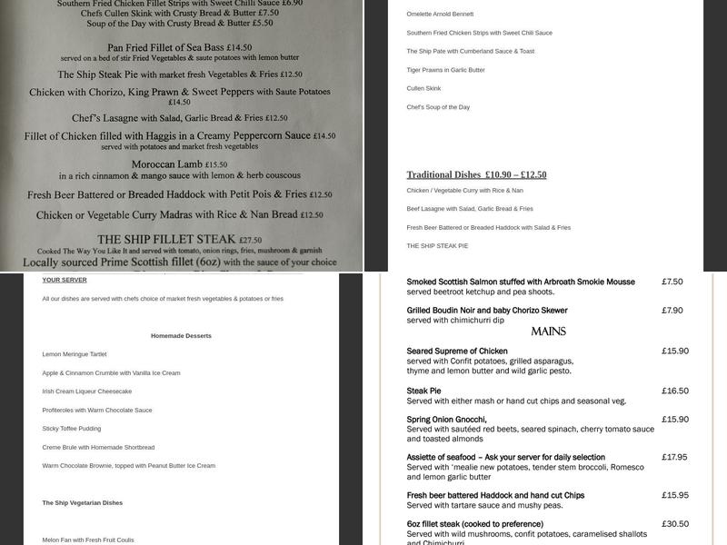 The Ship Restaurant Menu