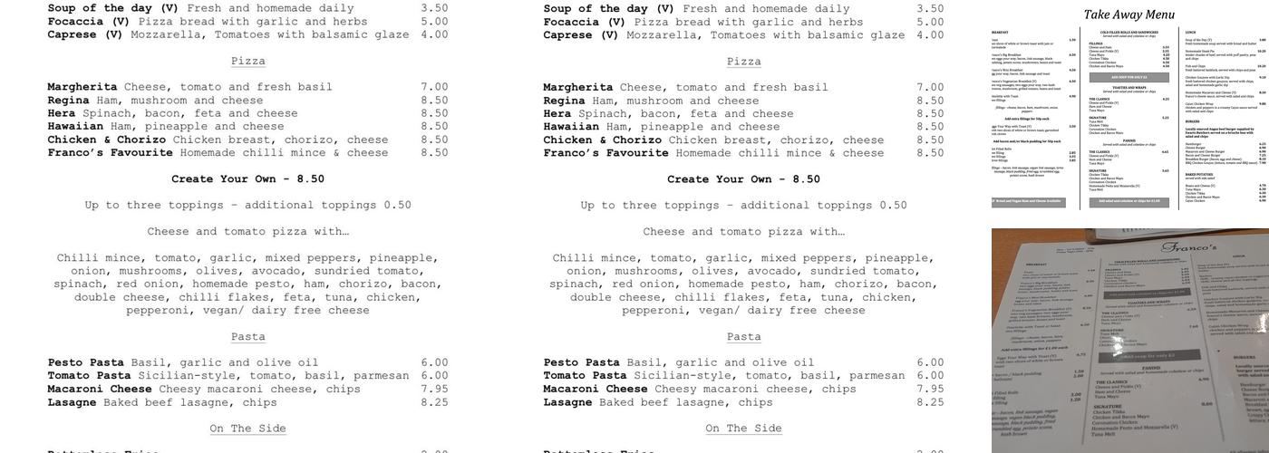 Franco's Cafe Menu