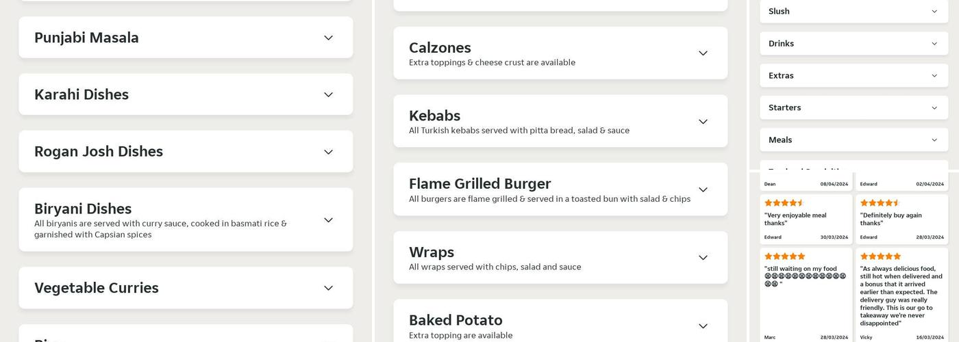 Caspian Fast Food Takeaway Menu
