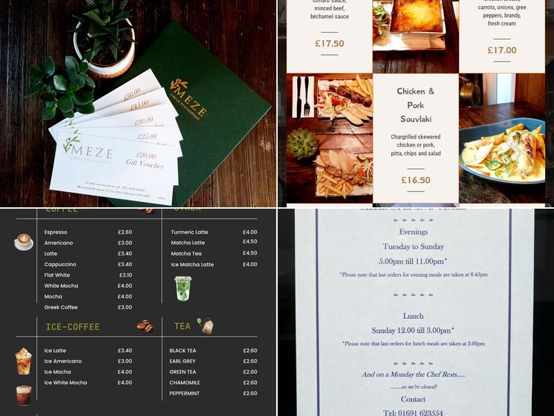 Meze Greek Restaurant Ellesmere Shropshire Menu