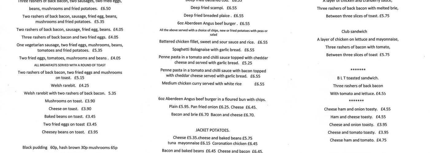 The Corner House Menu