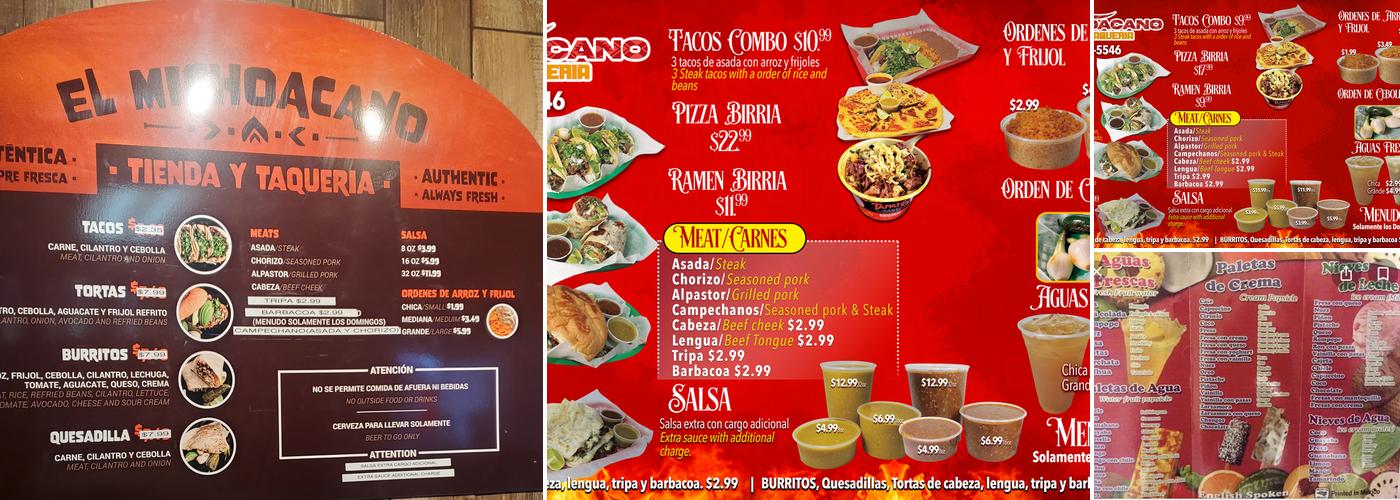 El Michoacano Tienda y Taqueria Menu