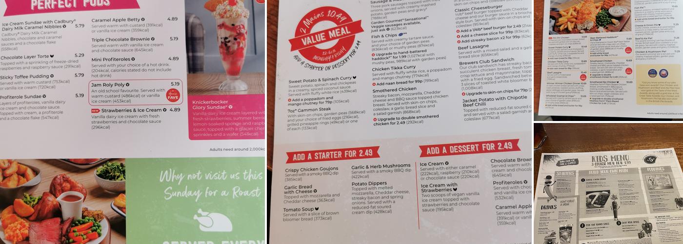 Cottams Field Brewers Fayre Menu