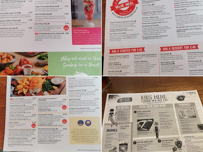 Cottams Field Brewers Fayre Menu