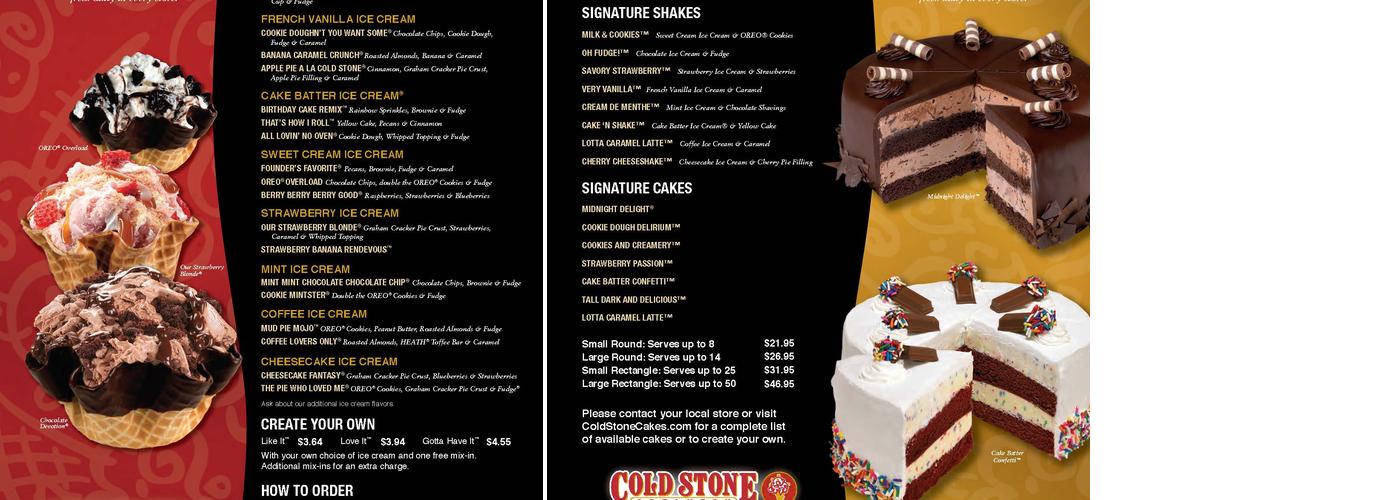 Cold Stone Creamery Menu