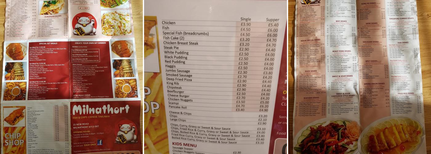 Milnathort Chinese Takeaway (Fish & Chips) Menu