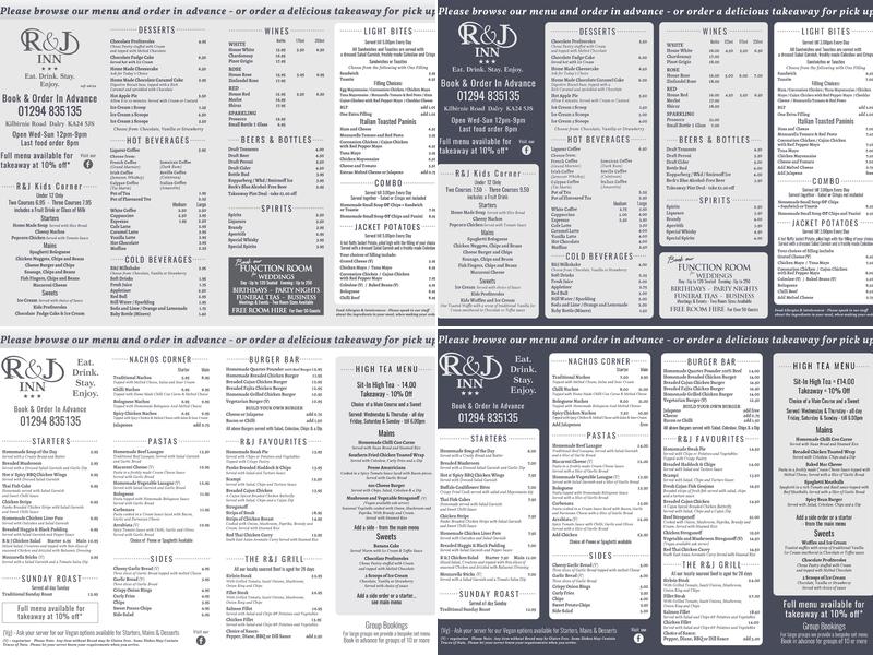 Romeo & Juliet Inn Menu