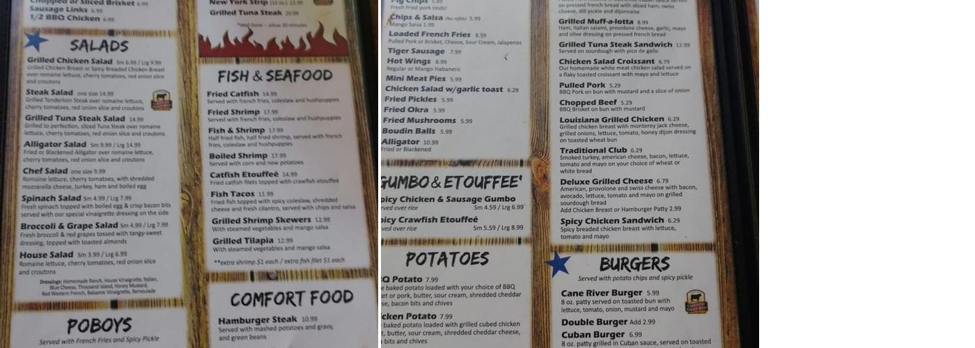 Cane River Green Market Menu