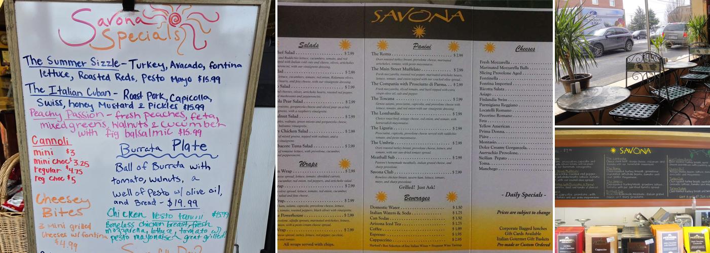Savona - Fine Italian Foods and Wine Menu