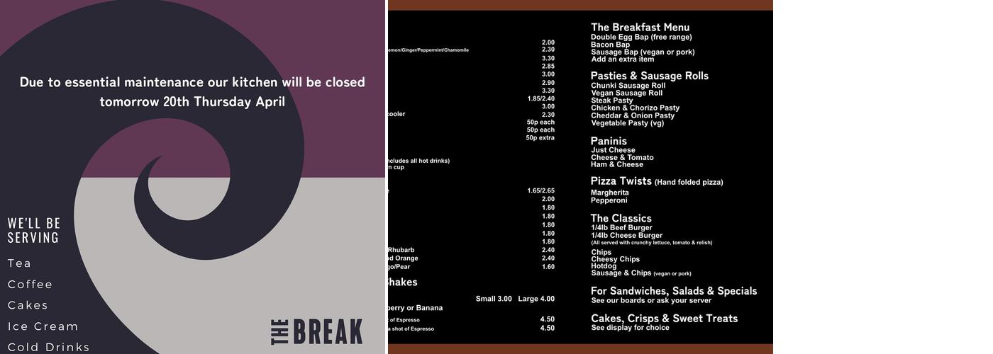The Break, Saunton Menu