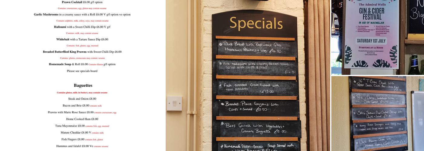 The Admiral Wells Menu