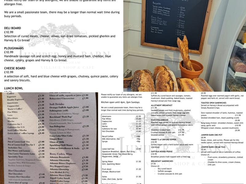 Juniper Barn Menu