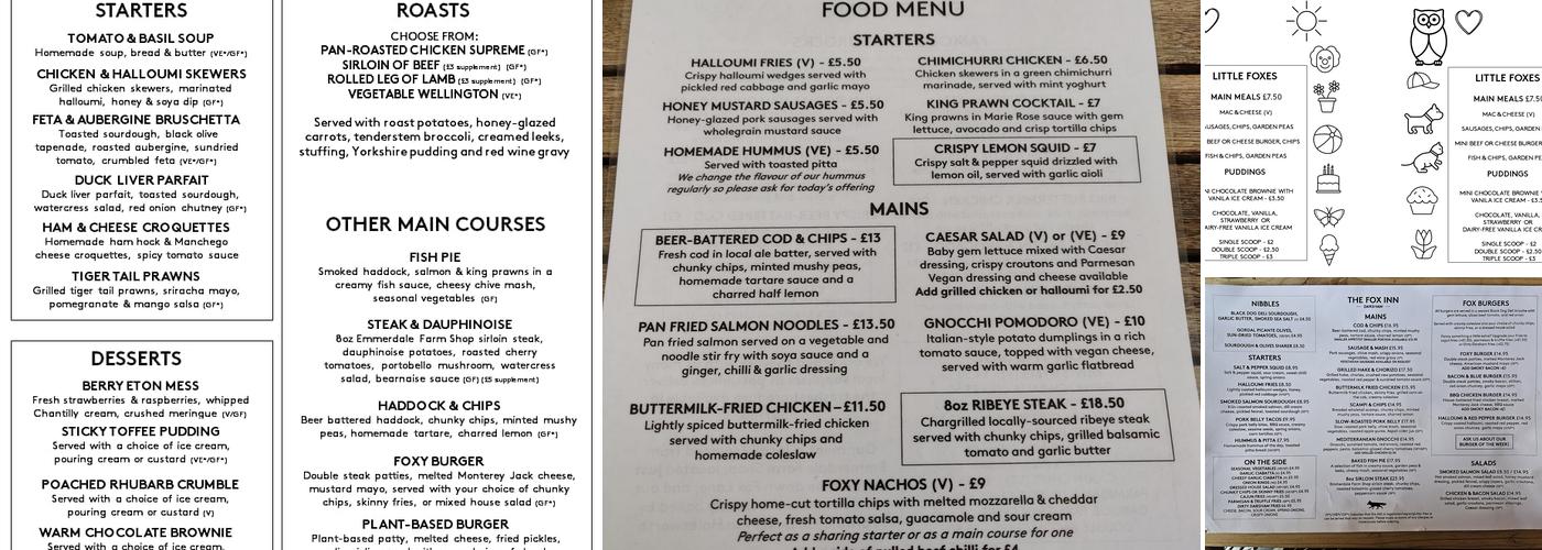 The Fox Inn Menu