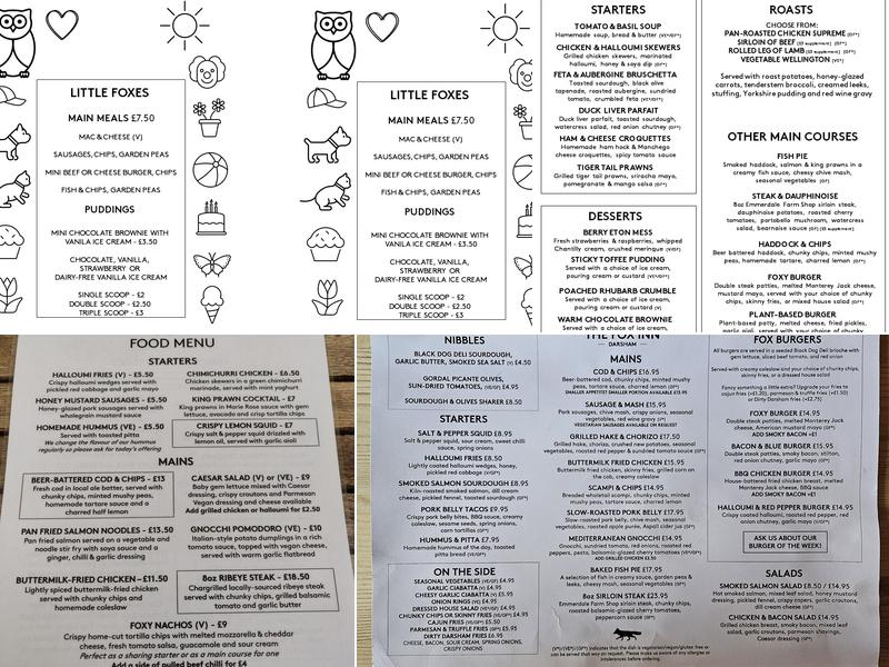 The Fox Inn Menu