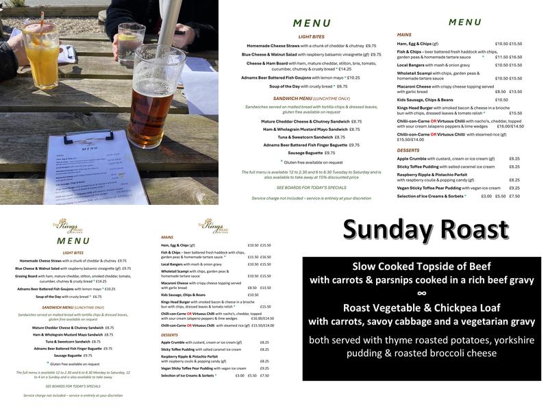 Kings Head Orford Menu