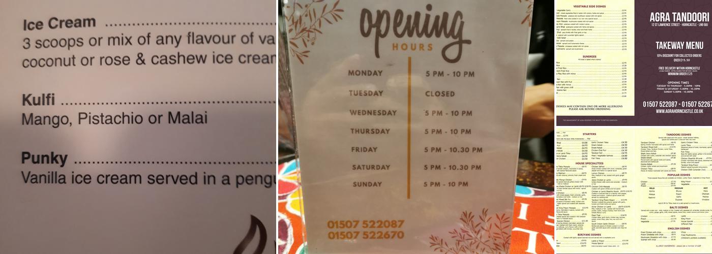 Agra Tandoori Takeaway Menu