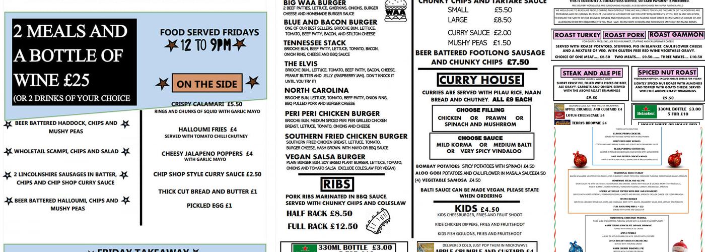 The West Ashby Arms Menu