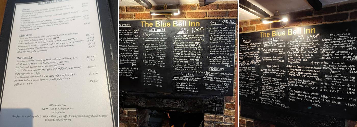 The Blue Bell Inn Menu
