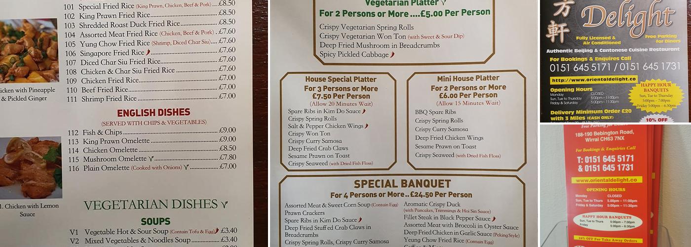 Oriental Delight Menu