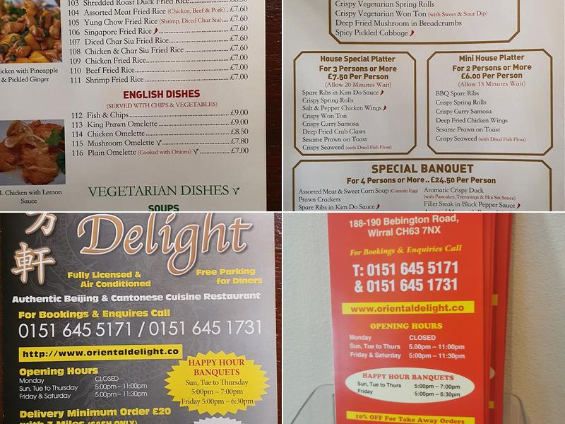 Oriental Delight Menu