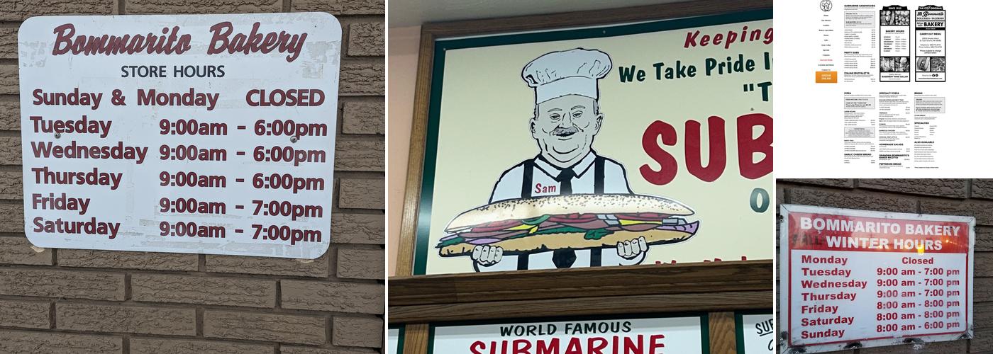 Bommarito Bakery Menu