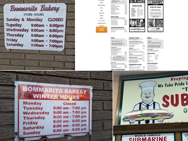 Bommarito Bakery Menu