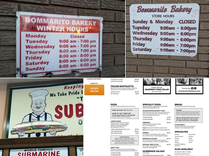 Bommarito Bakery Menu