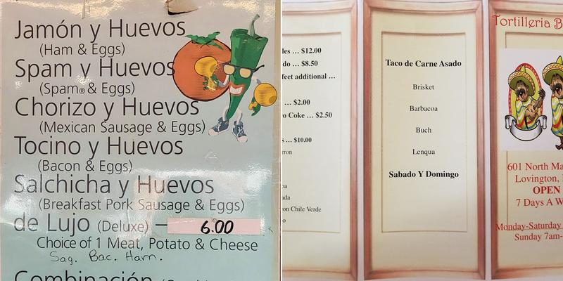 Tortillia Blanco Menu
