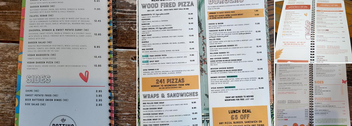 The Potting Shed Menu