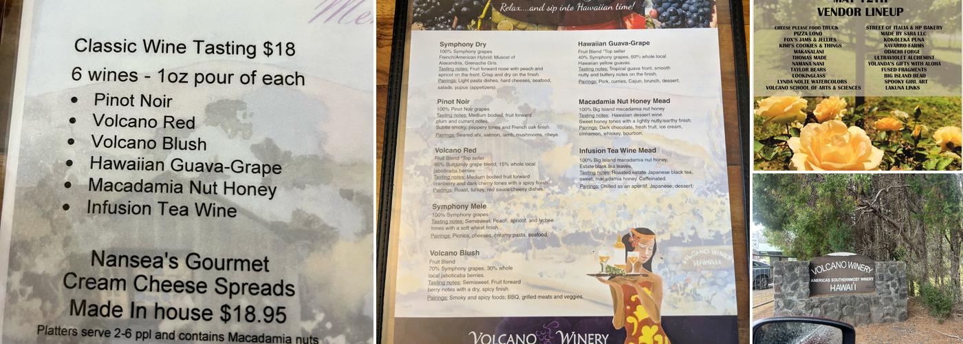 Volcano Winery Menu