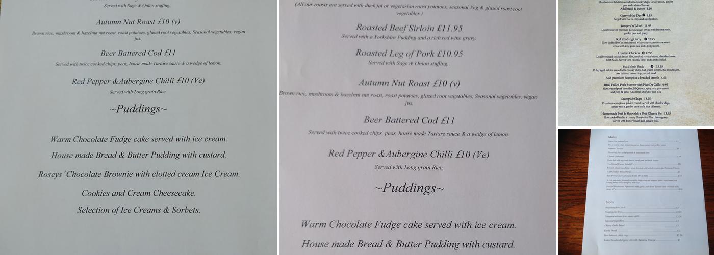 THE FINGERPOST PELSALL Menu