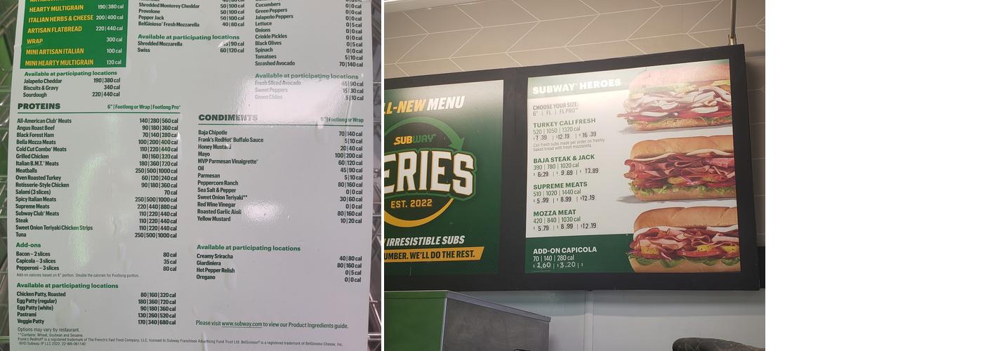Subway Menu