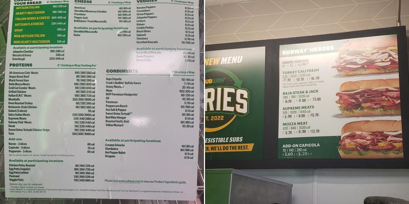 Subway Menu