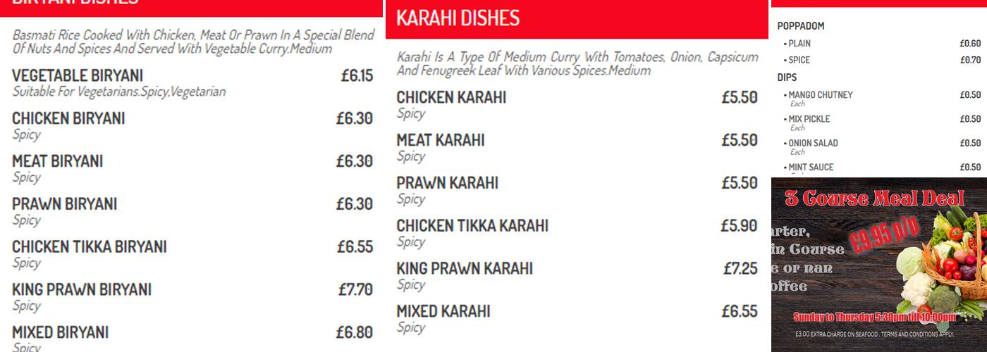 Shapla Restaurant Menu