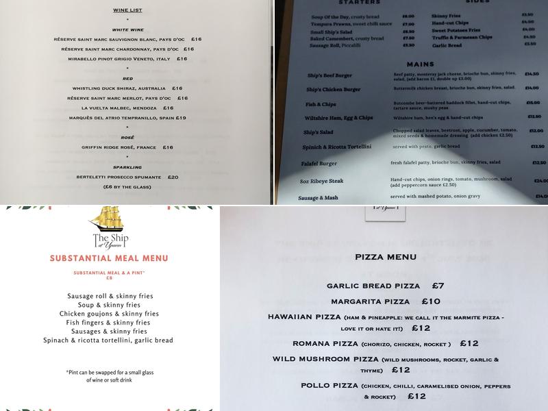 The Ship at Upavon Menu