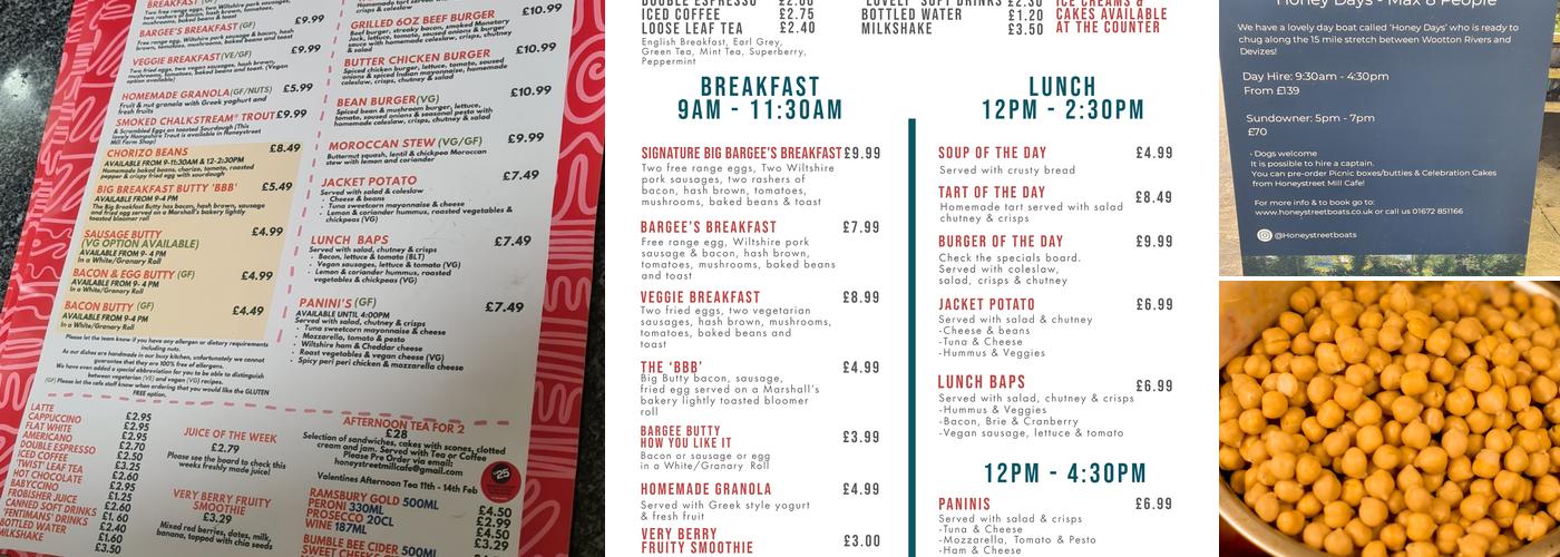 Honeystreet Mill Cafe Menu